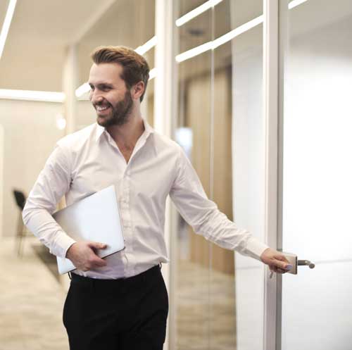 air conditioned office in Vancouver with happy worker